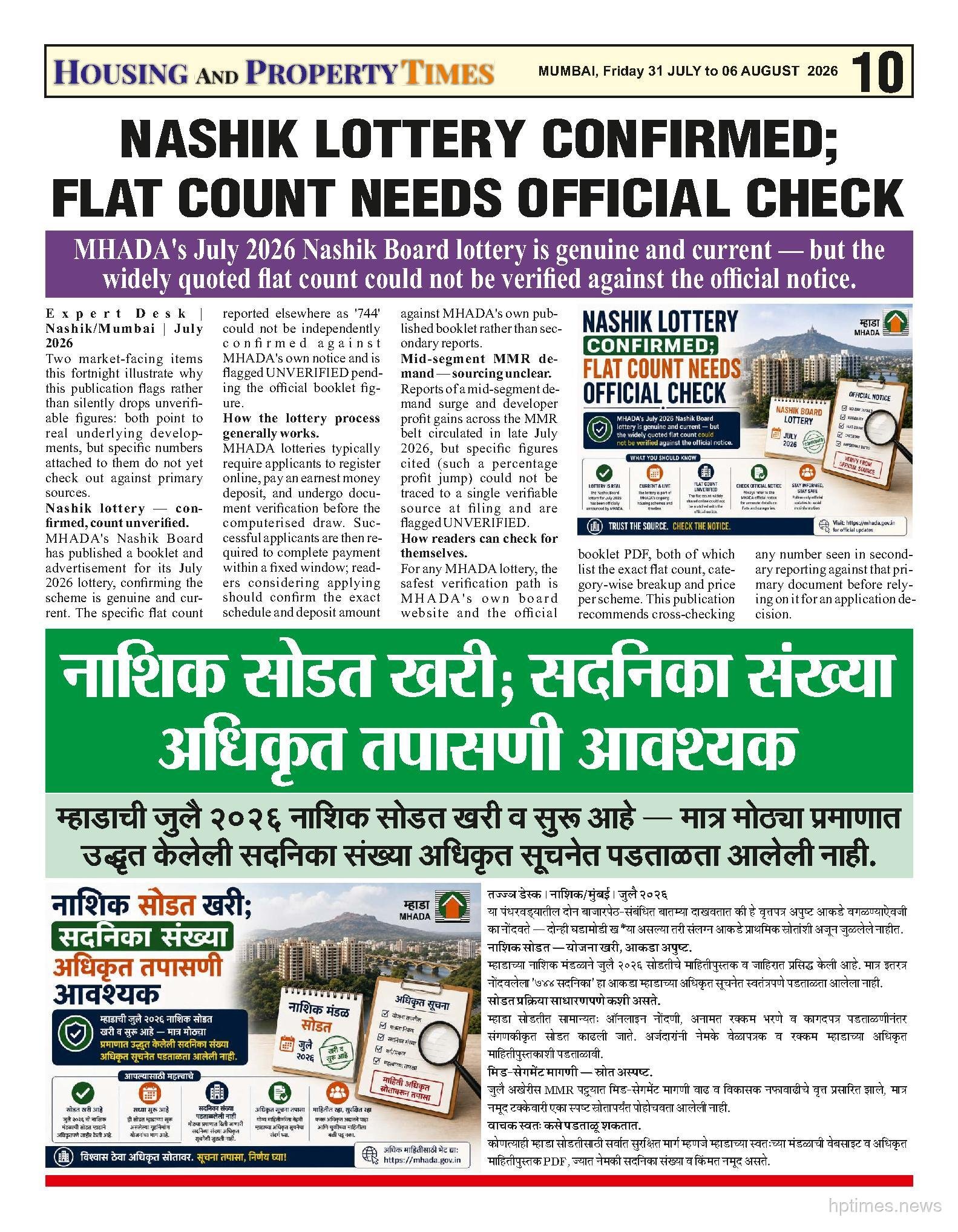 NASHIK LOTTERY CONFIRMED; FLAT COUNT NEEDS OFFICIAL CHECK